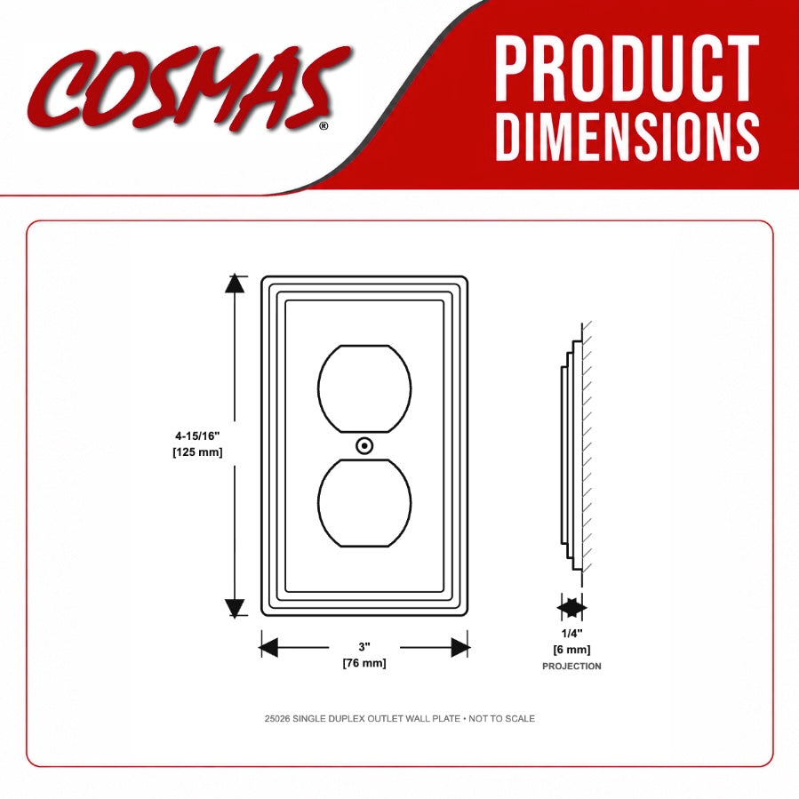 Cosmas 25026-SN Satin Nickel Single Duplex Outlet Wall Plate