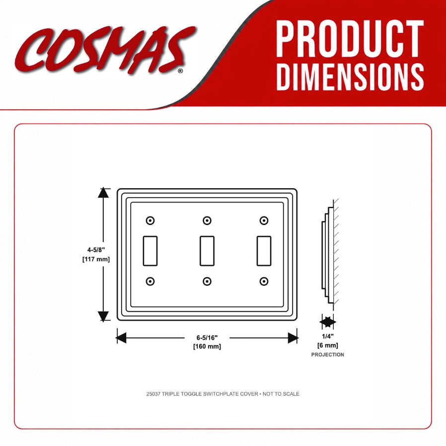 Cosmas 25037-SN Satin Nickel Triple Toggle Switchplate Cover