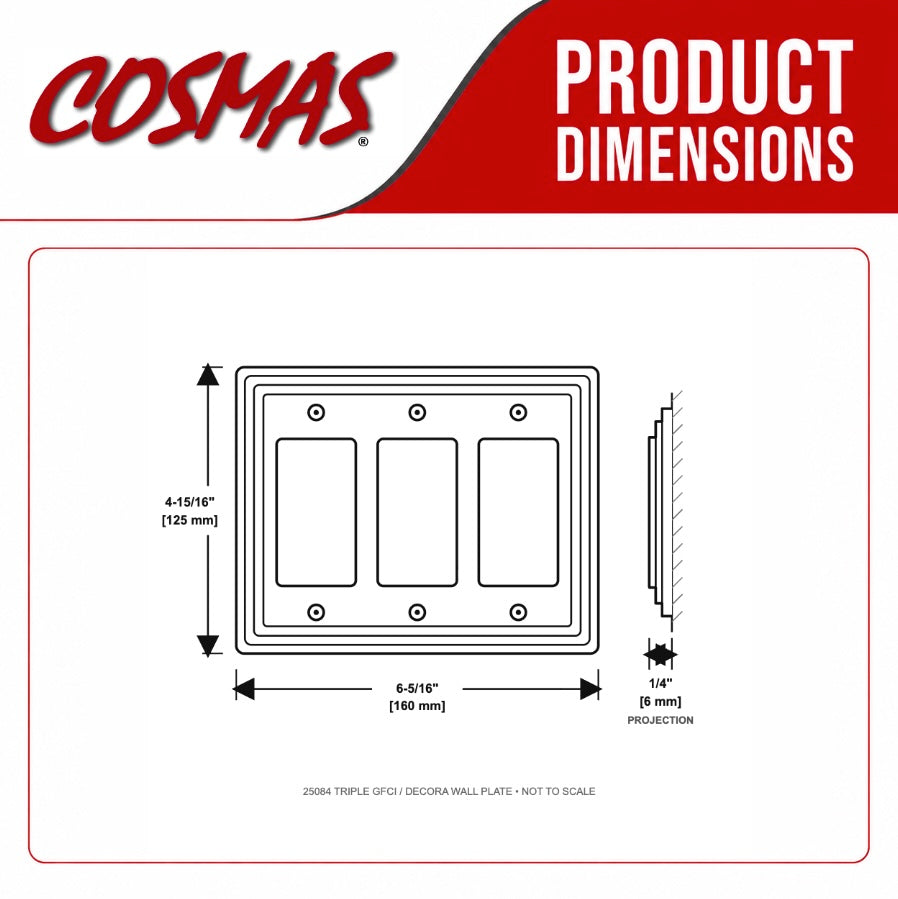 Cosmas 25084-SN Satin Nickel Triple GFCI / Decora Wall Plate