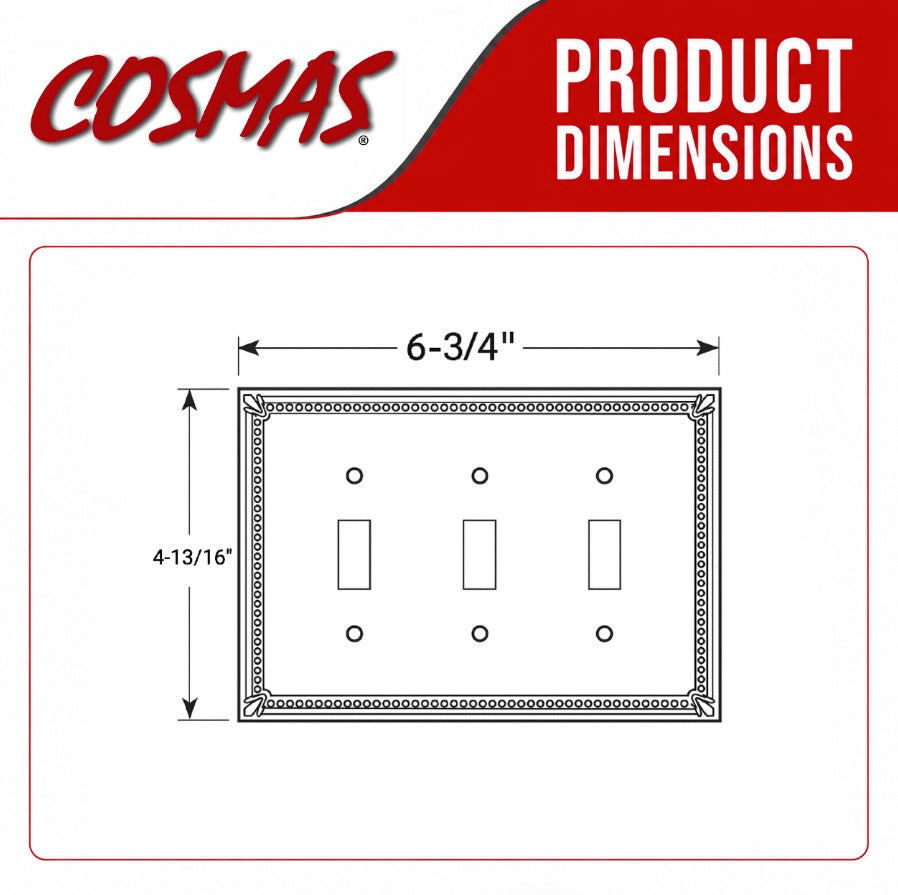 Cosmas 44032-SN Satin Nickel Triple Toggle Switchplate Cover