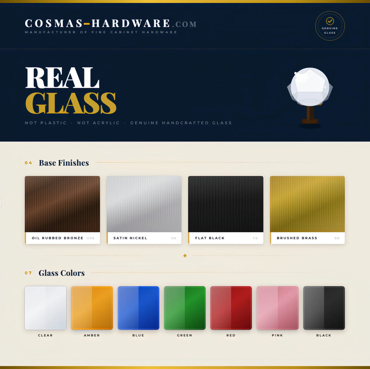 Cosmas 6397BB-C Brushed Brass with Clear Glass Cabinet Pull