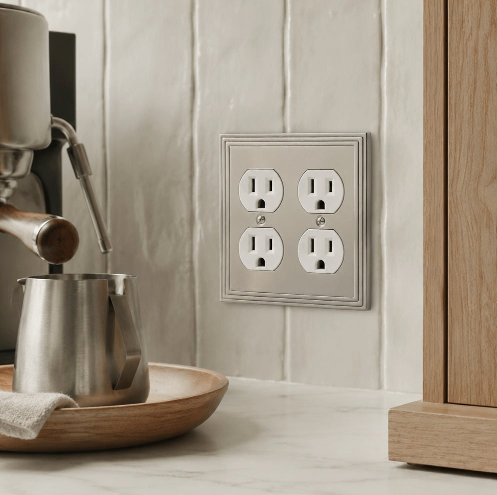 Cosmas 25012-SN Satin Nickel Double Duplex Outlet Wall Plate