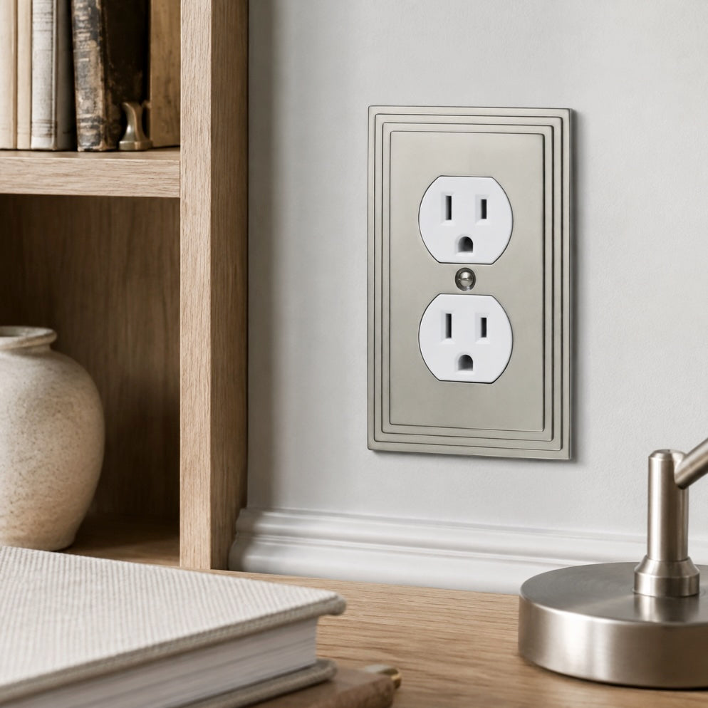 Cosmas 25026-SN Satin Nickel Single Duplex Outlet Wall Plate