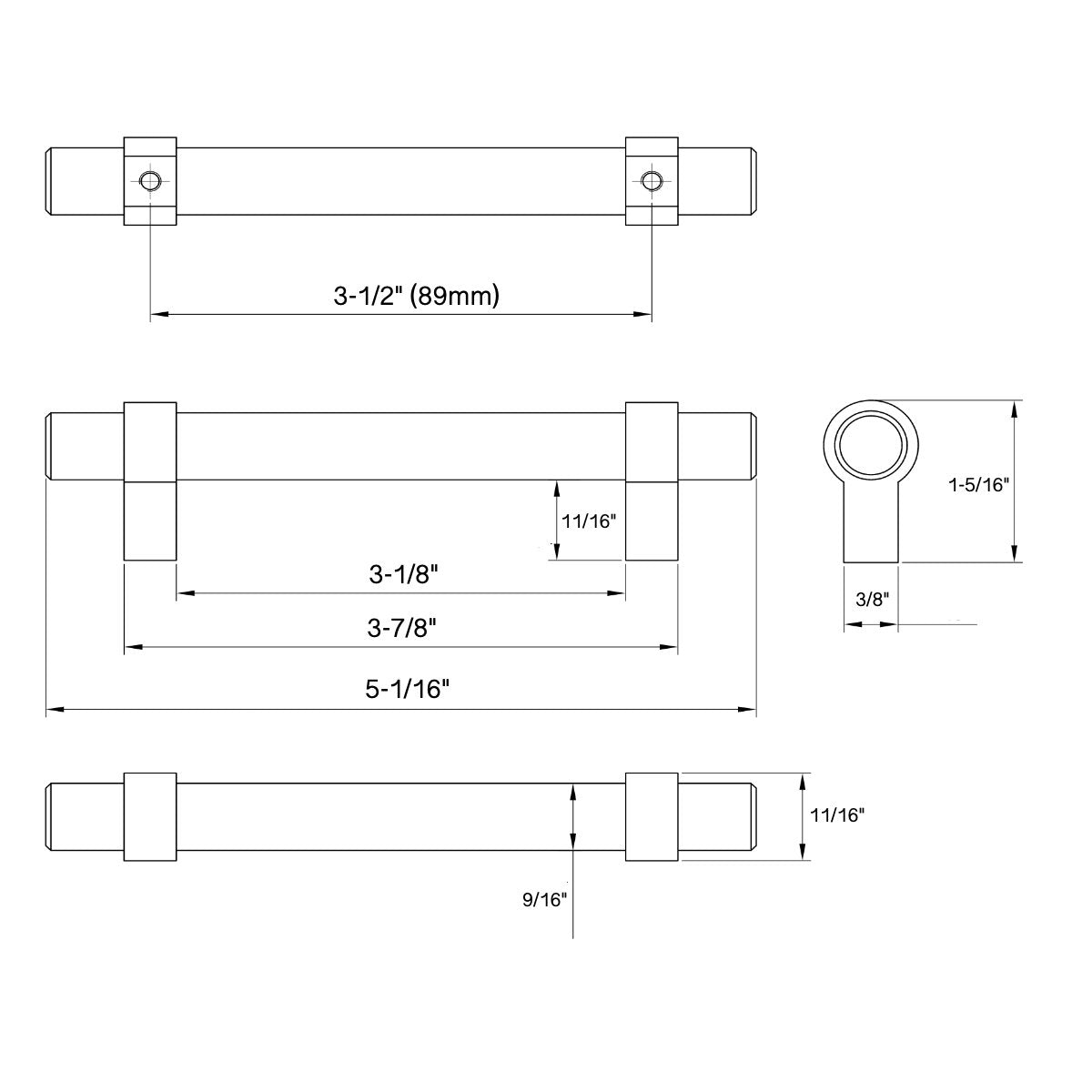 Cosmas 161-3.5SN Satin Nickel Euro Style Bar Pull