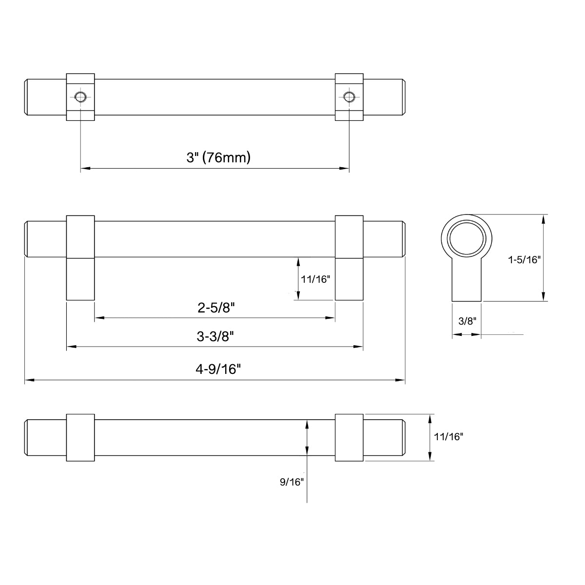 Cosmas 161-3BAB Brushed Antique Brass Cabinet Hardware Euro Style Bar 