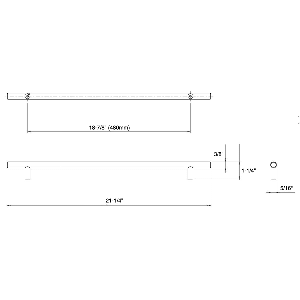 Cosmas 404-480ORB Oil Rubbed Bronze Slim Line Euro Style Bar Pull