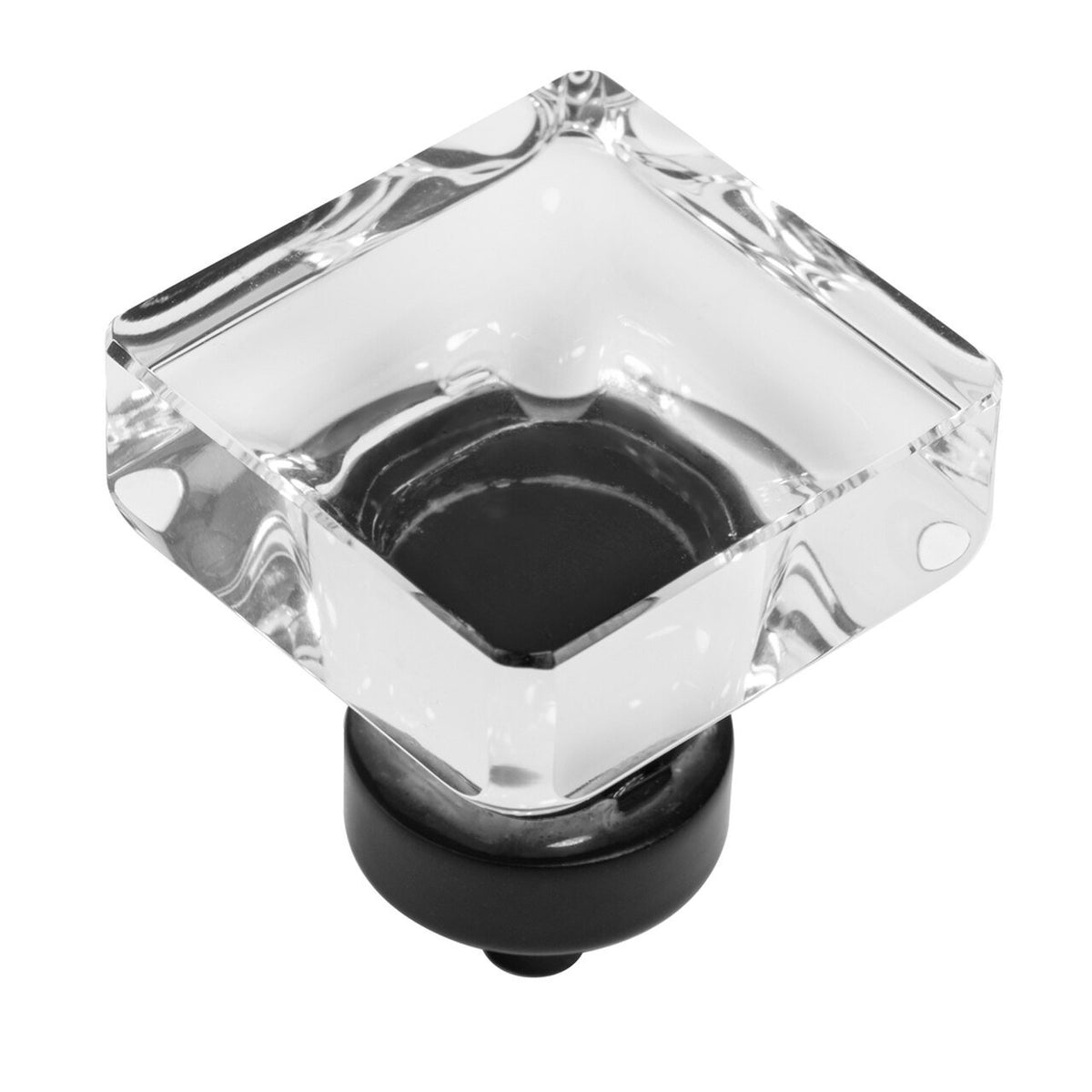 Cosmas 6377FB-C Flat Black &amp; Clear Glass Square Cabinet Knob