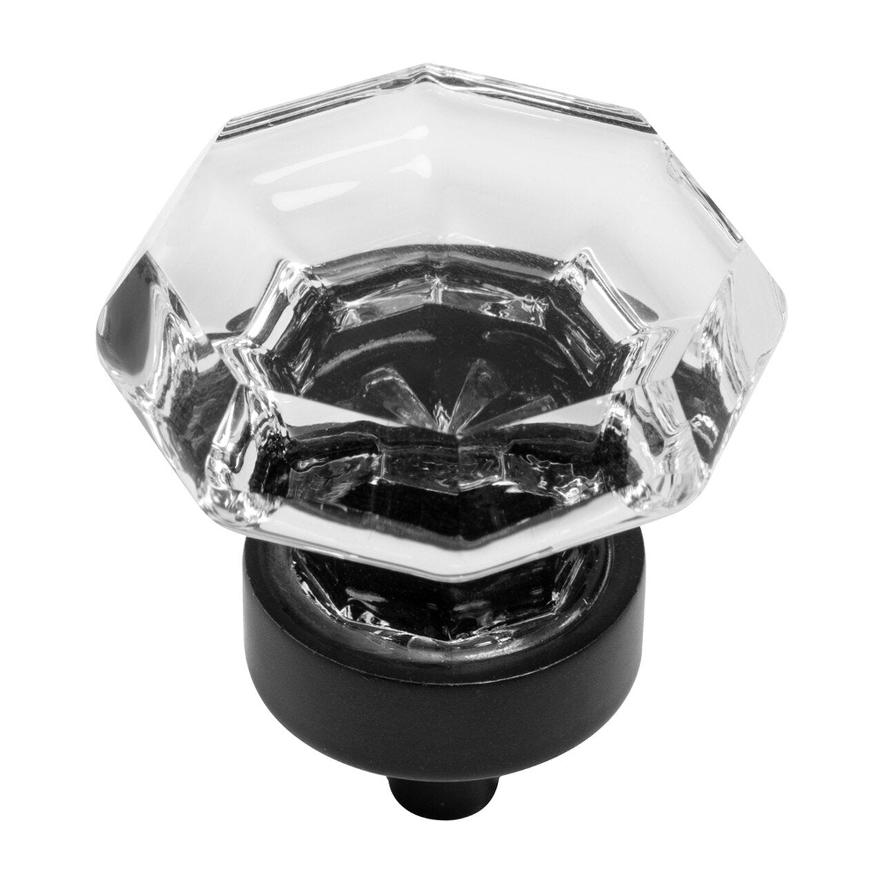 Cosmas 5268FB-C Flat Black & Clear Glass Cabinet Knob