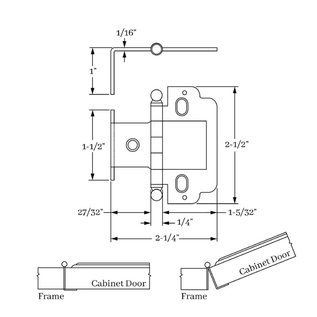 Cosmas 14280-BB Brushed Brass 3/4&quot; Full Inset Partial Wrap Ball Tip Cabinet Hinge (Pair)