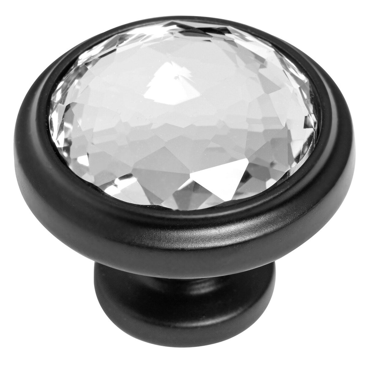 Cosmas 5317FB-C Flat Black &amp; Clear Glass Round Cabinet Knob