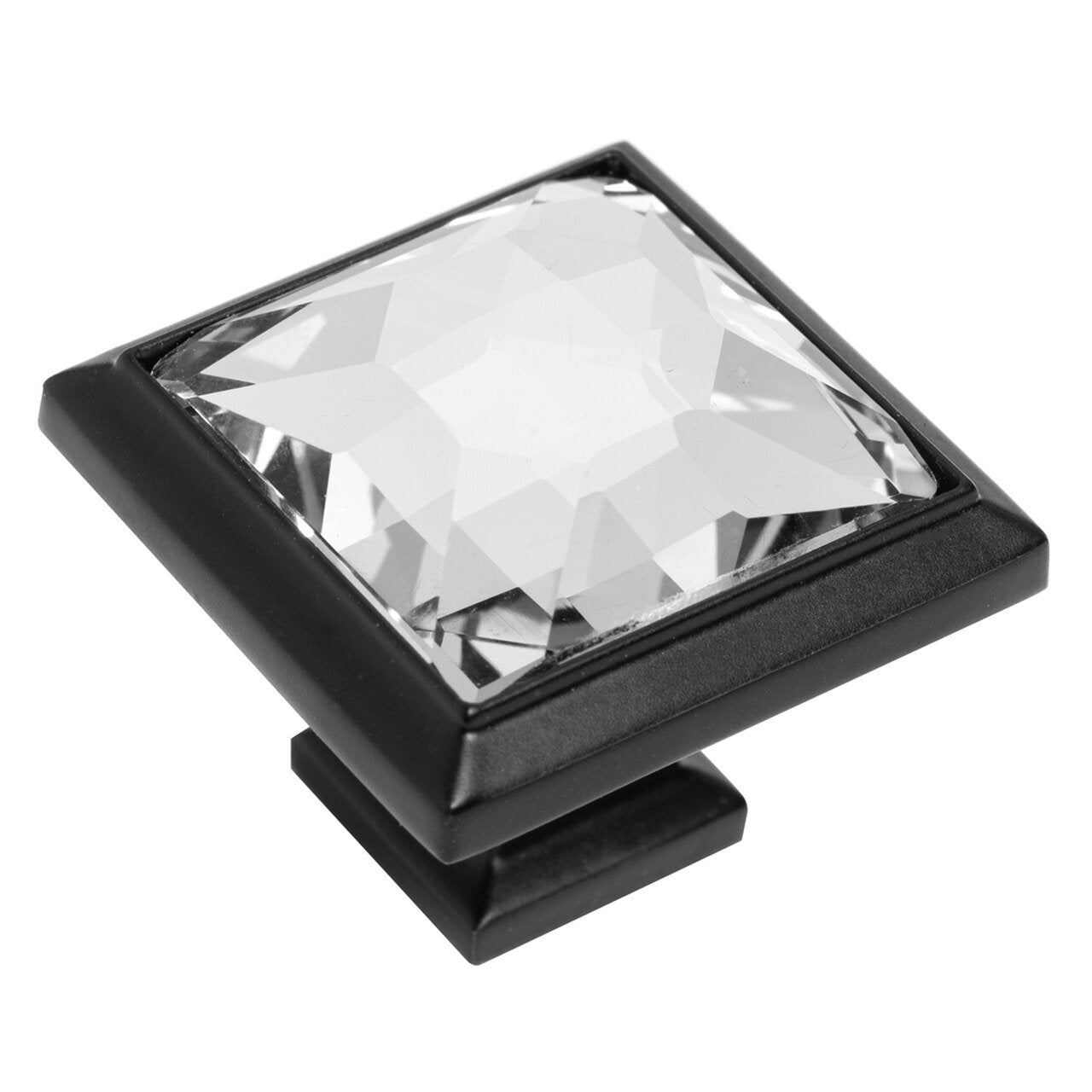 Cosmas 5883FB-C Flat Black & Clear Glass Square Cabinet Knob