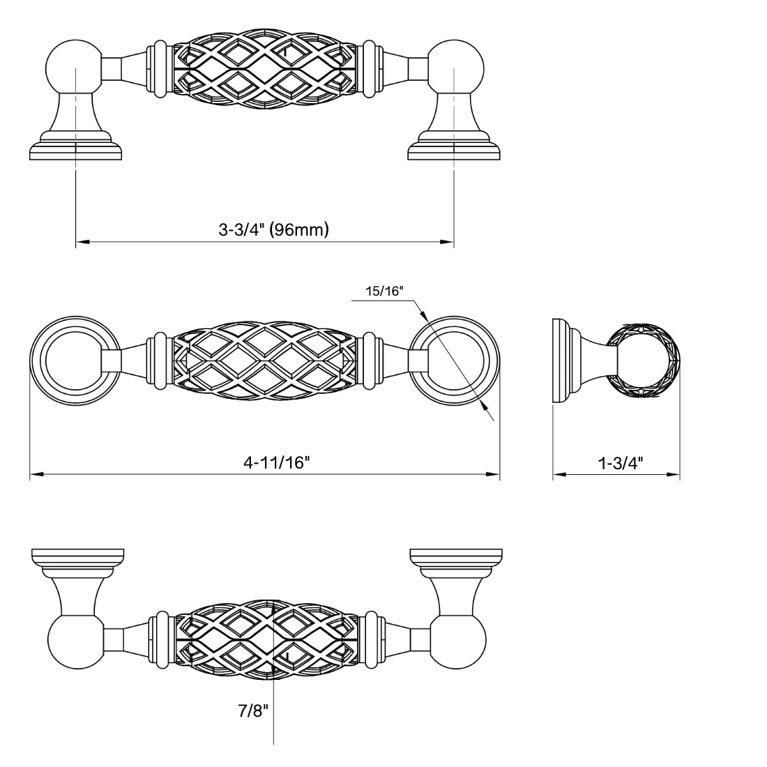 Cosmas 1749-96WN Weathered Nickel Birdcage Cabinet Pull