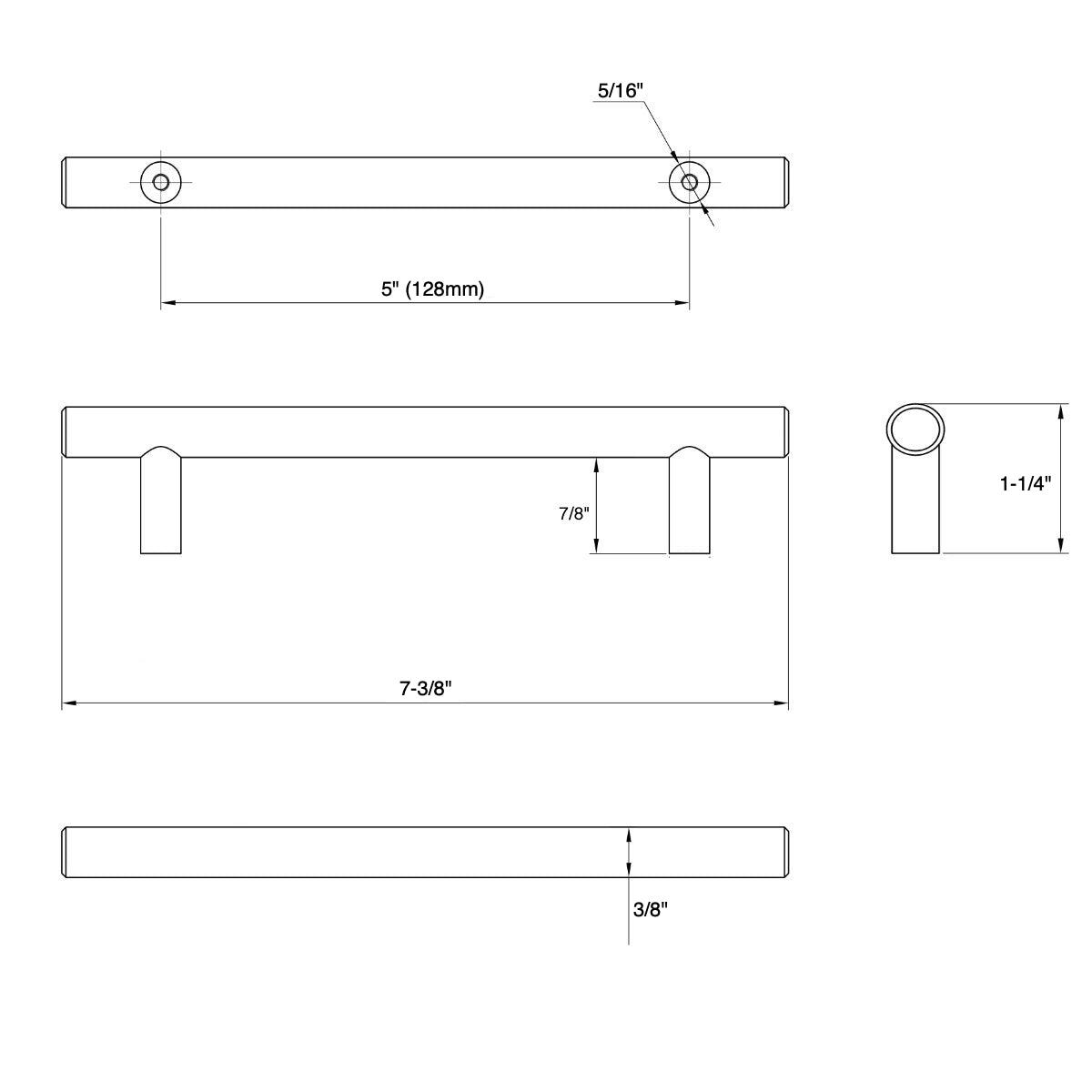 Cosmas 404-128FB Flat Black Slim Line Euro Style Bar Pull