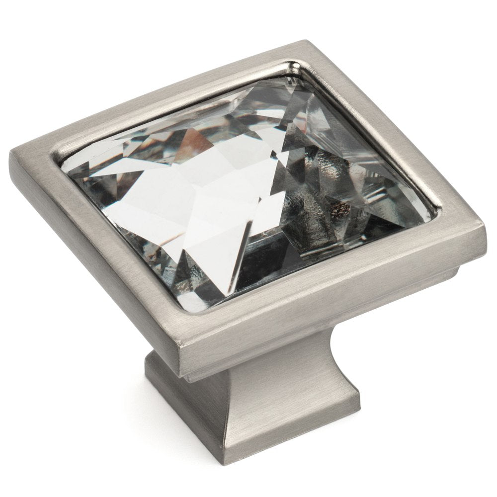 Cosmas 6825SN-C Satin Nickel &amp; Clear Glass Square Cabinet Knob