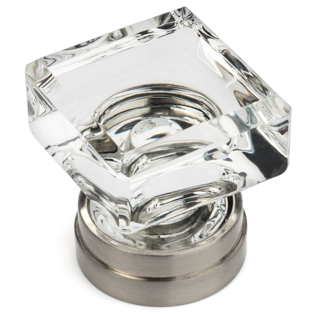 Cosmas 6578SN-C Satin Nickel & Clear Glass Square Cabinet Knob