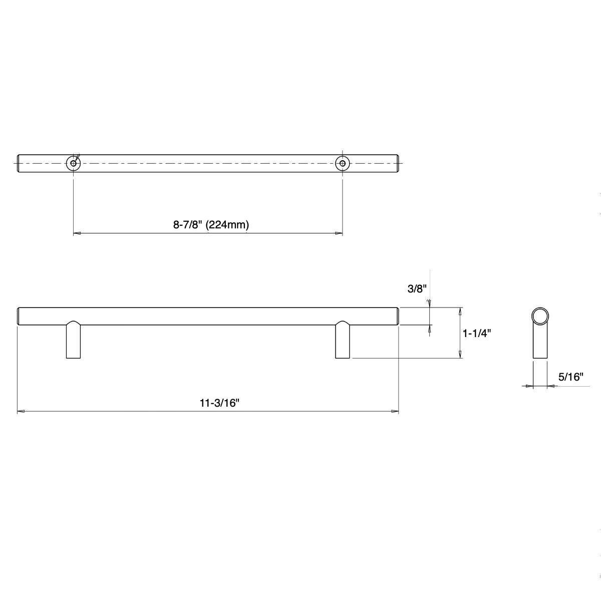 Cosmas 404-224CH Polished Chrome Slim Line Euro Style Bar Pull