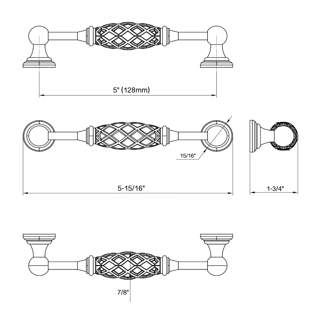 Cosmas 1749-5FB Flat Black Birdcage Cabinet Pull