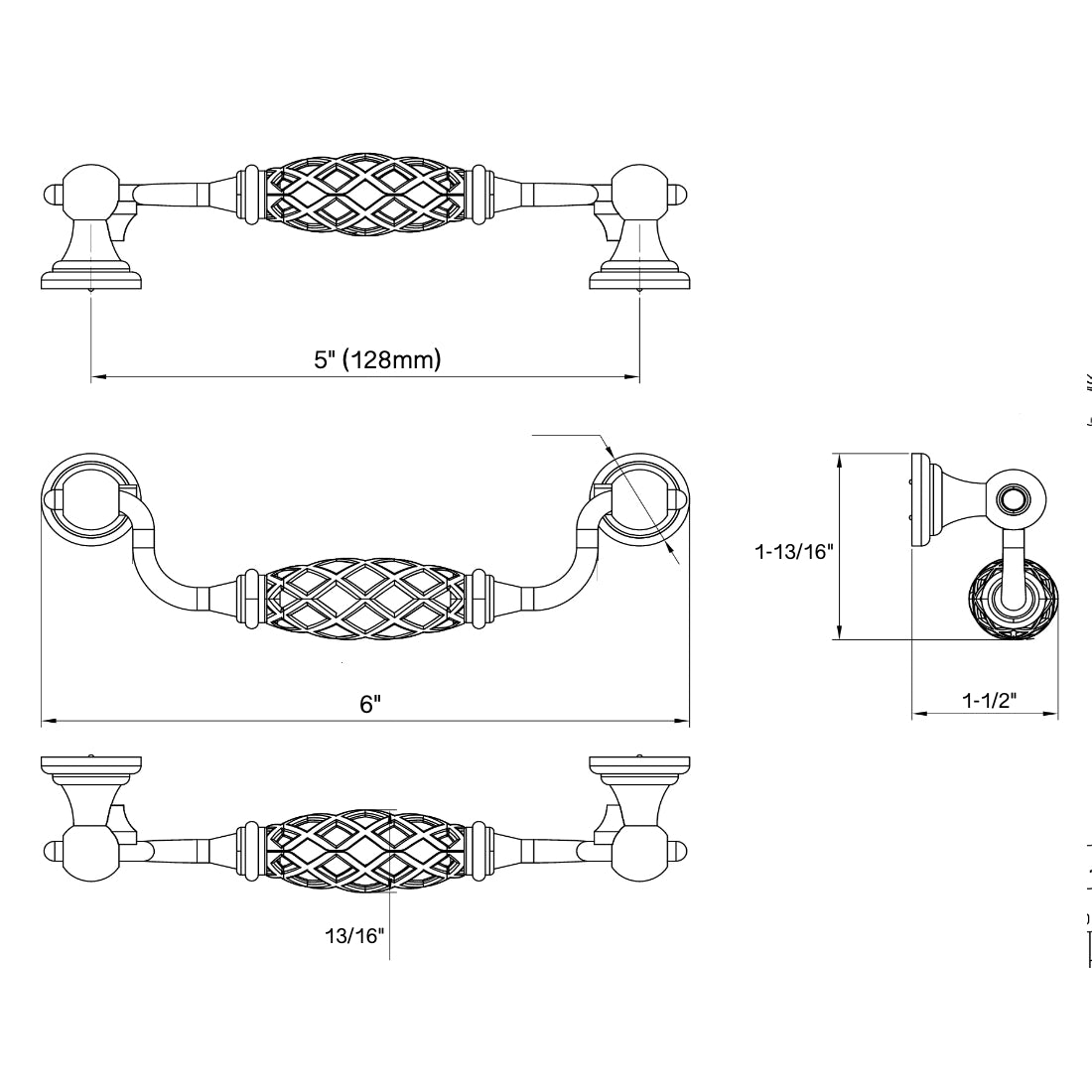 Cosmas 1749-128WN Weathered Nickel Birdcage Cabinet Pull