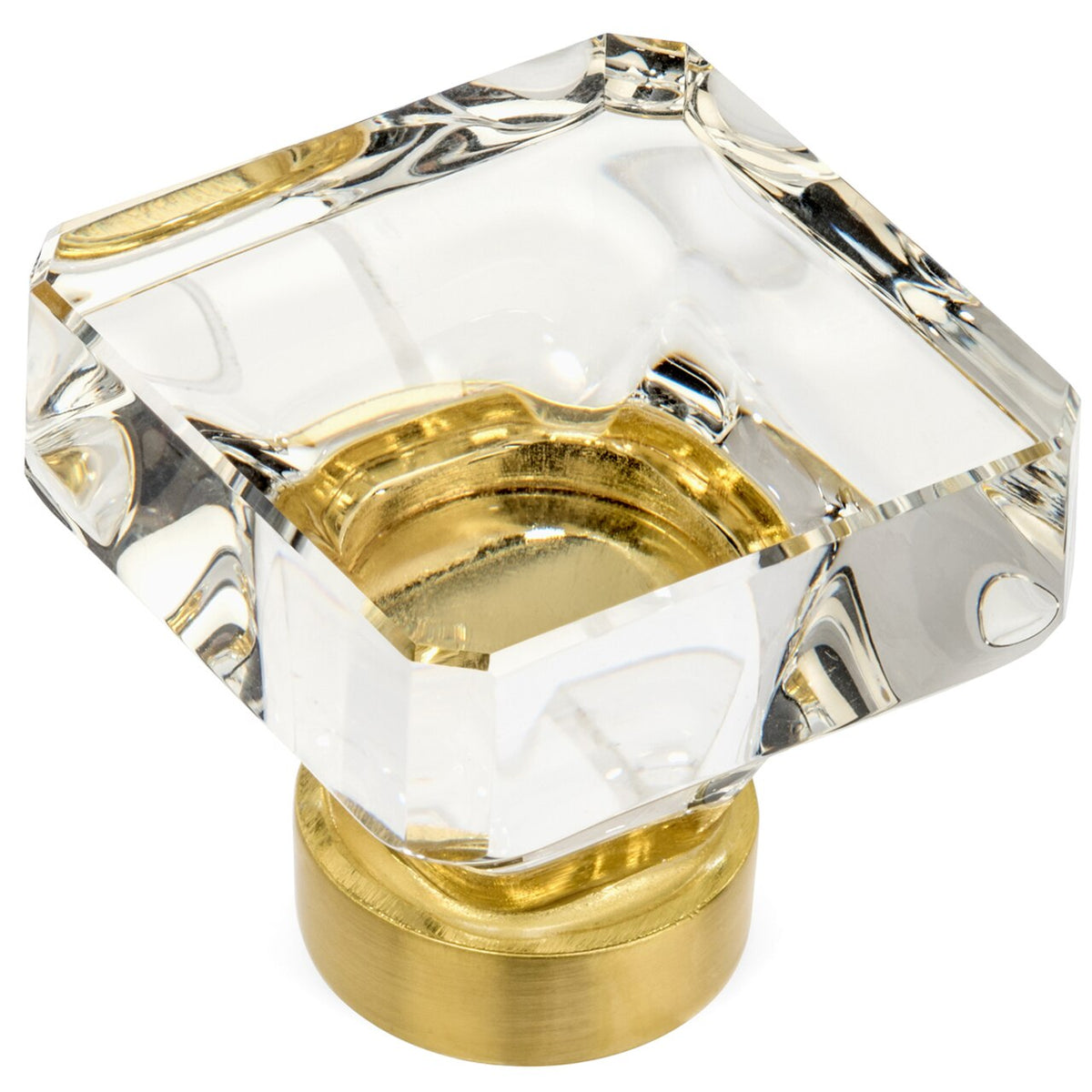Cosmas 6377BB-C Brushed Brass &amp; Clear Glass Square Cabinet Knob