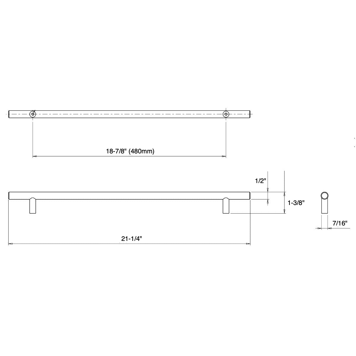 Cosmas 305-480ORB Oil Rubbed Bronze Euro Style Bar Pull