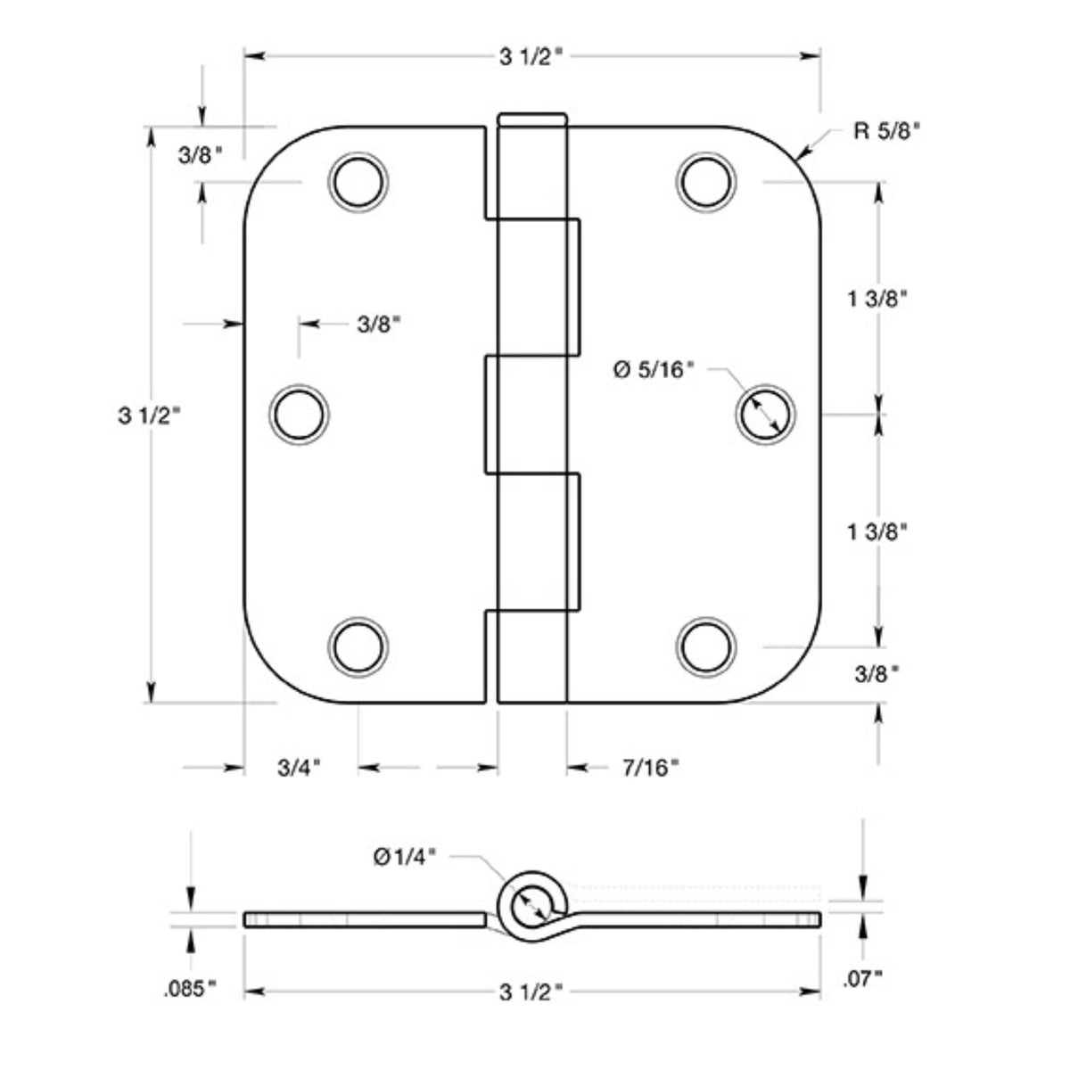 Cosmas Satin Nickel Door Hinge 3 1/2&quot; with 5/8&quot; Radius Corners