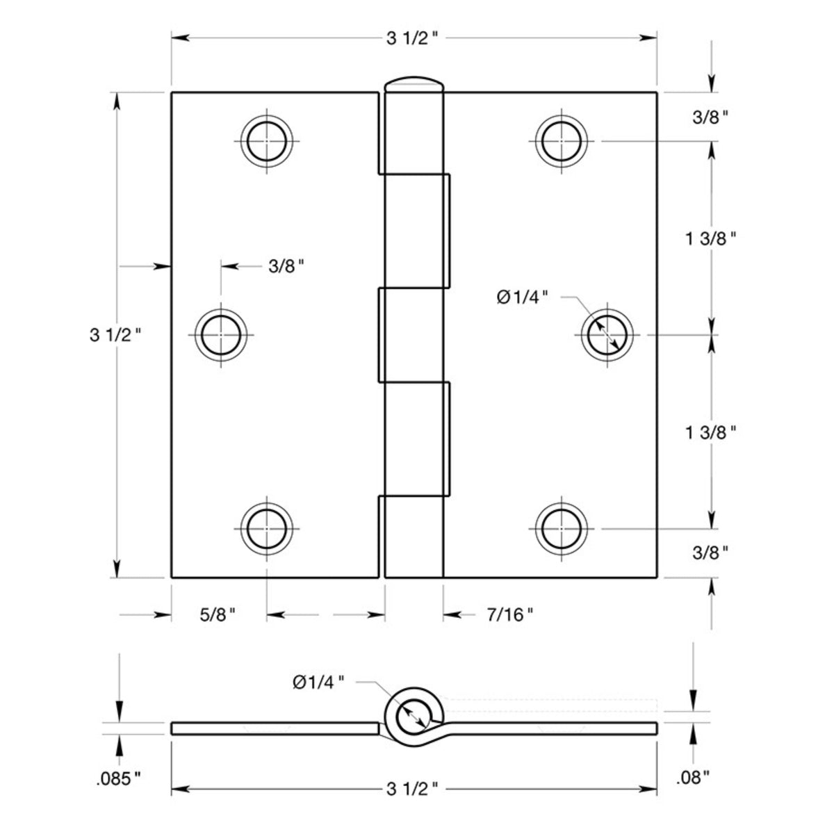 Cosmas Satin Nickel Door Hinge 3 1/2&quot; with Square Corners