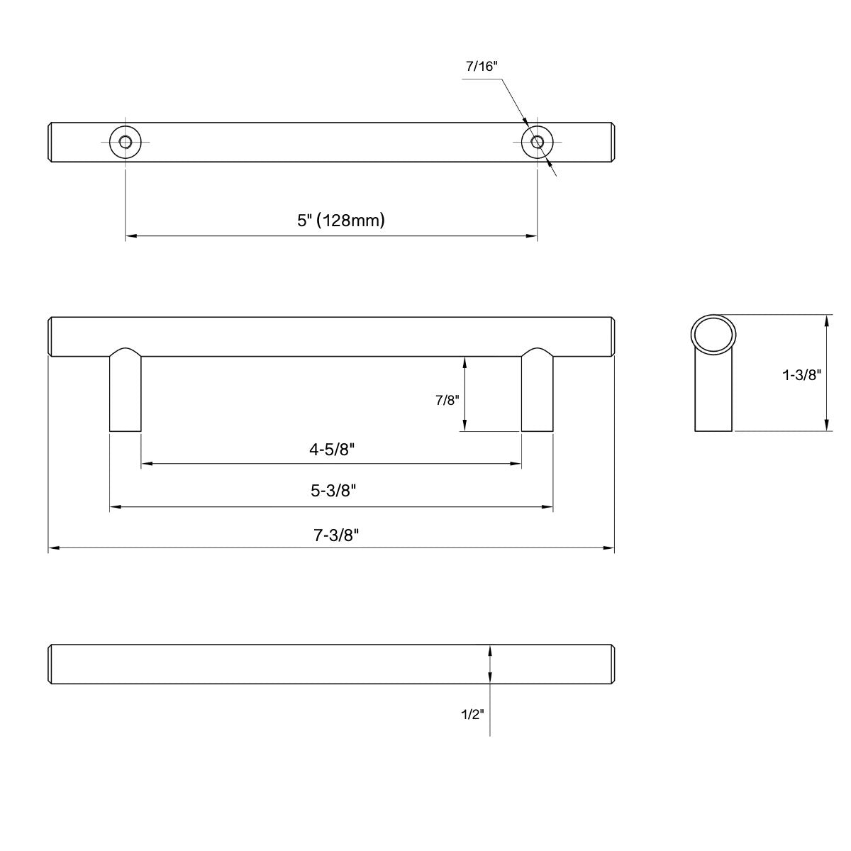 Cosmas 305-128FB Flat Black Euro Style Bar Pull
