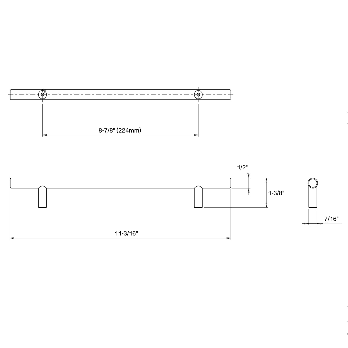 Cosmas 305-224BB Brushed Brass Euro Style Bar Pull