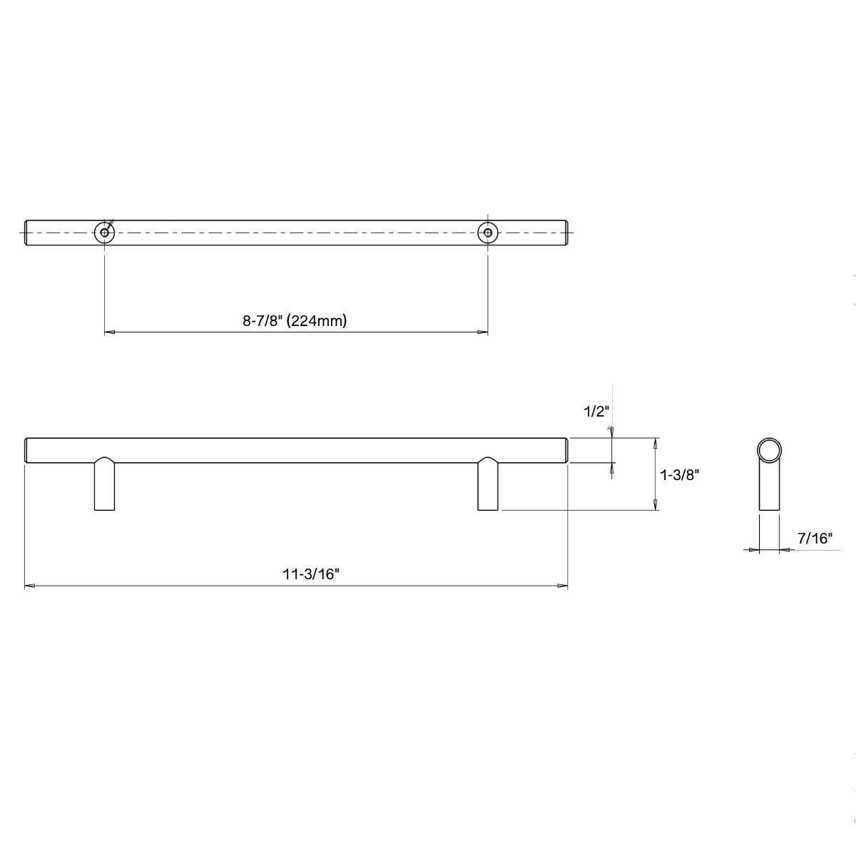 Cosmas 305-224ORB Oil Rubbed Bronze Euro Style Bar Pull