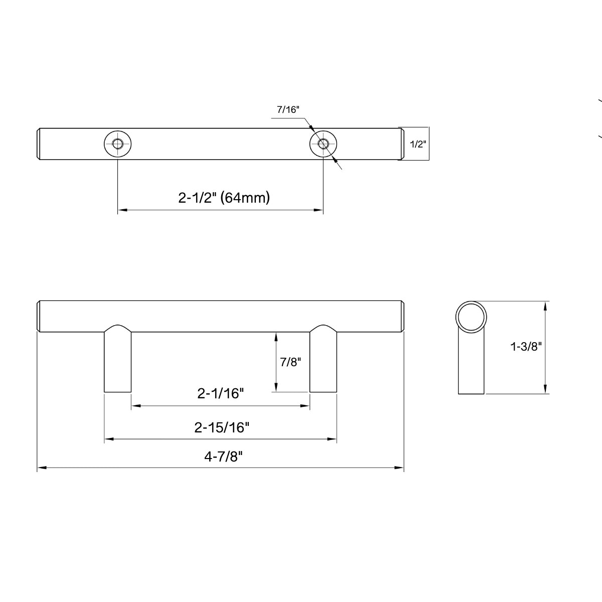 Cosmas 305-2.5FB Flat Black Euro Style Bar Pull Schematic Diagram