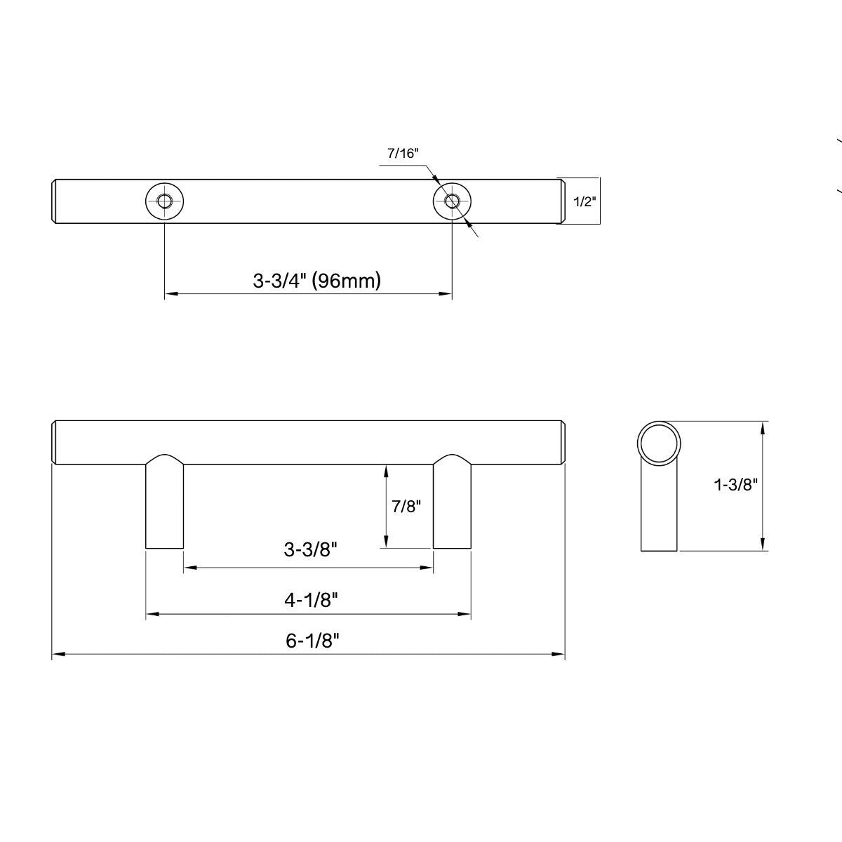 Cosmas 305-96CH Polished Chrome Euro Style Bar Pull