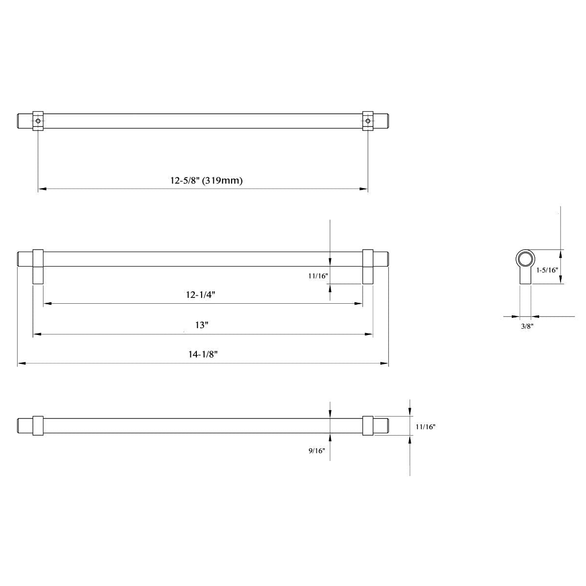 Dimensions for Cosmas 161-319BG Brushed Gold Cabinet Hardware Euro Style Bar Pull