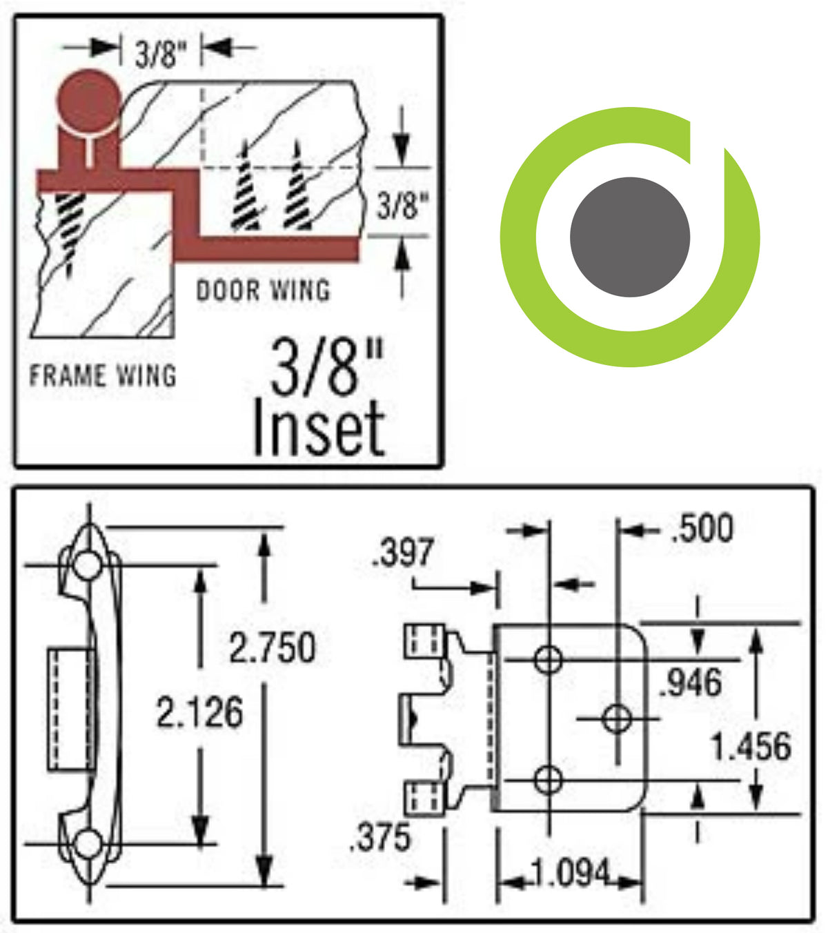 Cosmas 15628-WN Weathered Nickel Cabinet Hinge 3/8&quot; Inset (Pair)