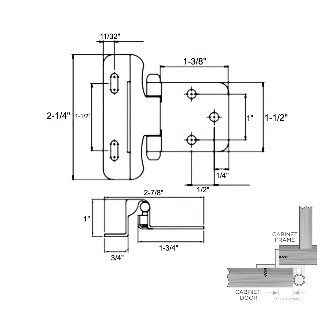 Cosmas 18650-SN Satin Nickel Partial Wrap Hinge 1/2&quot; Overlay (Pair)