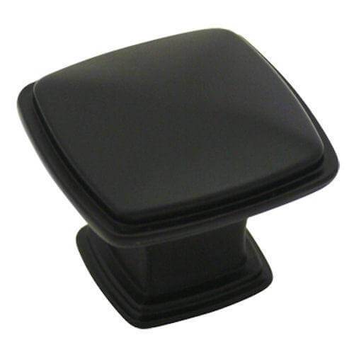 Square knob in flat black finish with one and a quarter inch length
