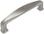 Cabinet handle in satin nickel finish with a wide shape at the centre and three and a half inch hole spacing