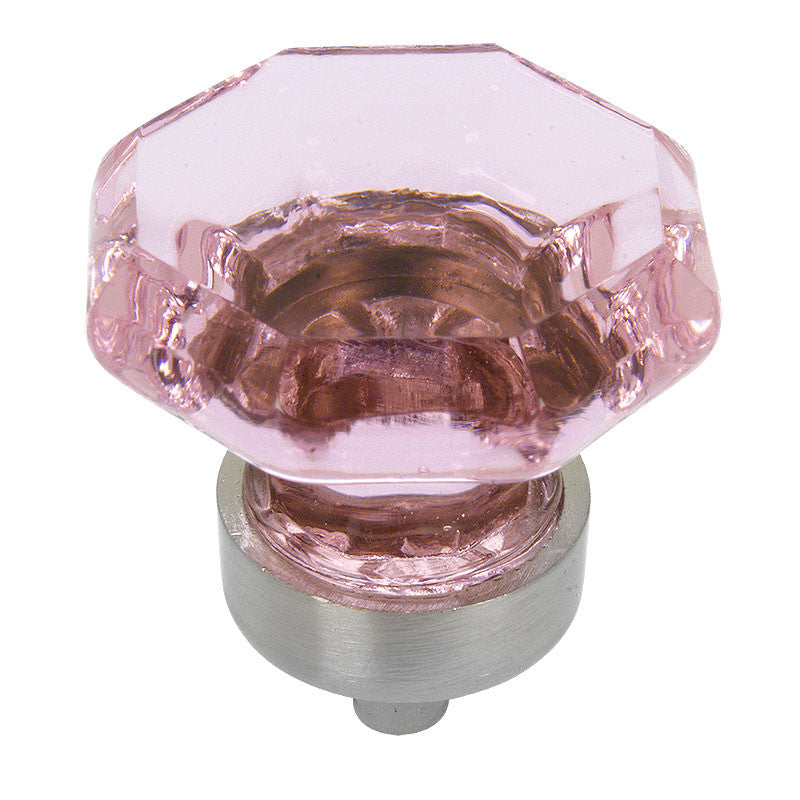 Cosmas 5268SN-P Satin Nickel & Pink Glass Cabinet Knob - Cosmas