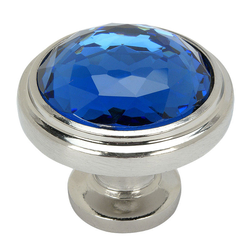 Cosmas 5317SN-BL Satin Nickel & Blue Glass Round Cabinet Knob - Cosmas