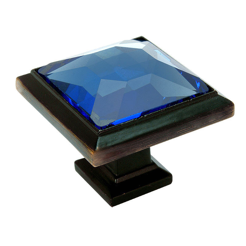 Cosmas 5883ORB-BL Oil Rubbed Bronze & Blue Glass Square Cabinet Knob - Cosmas