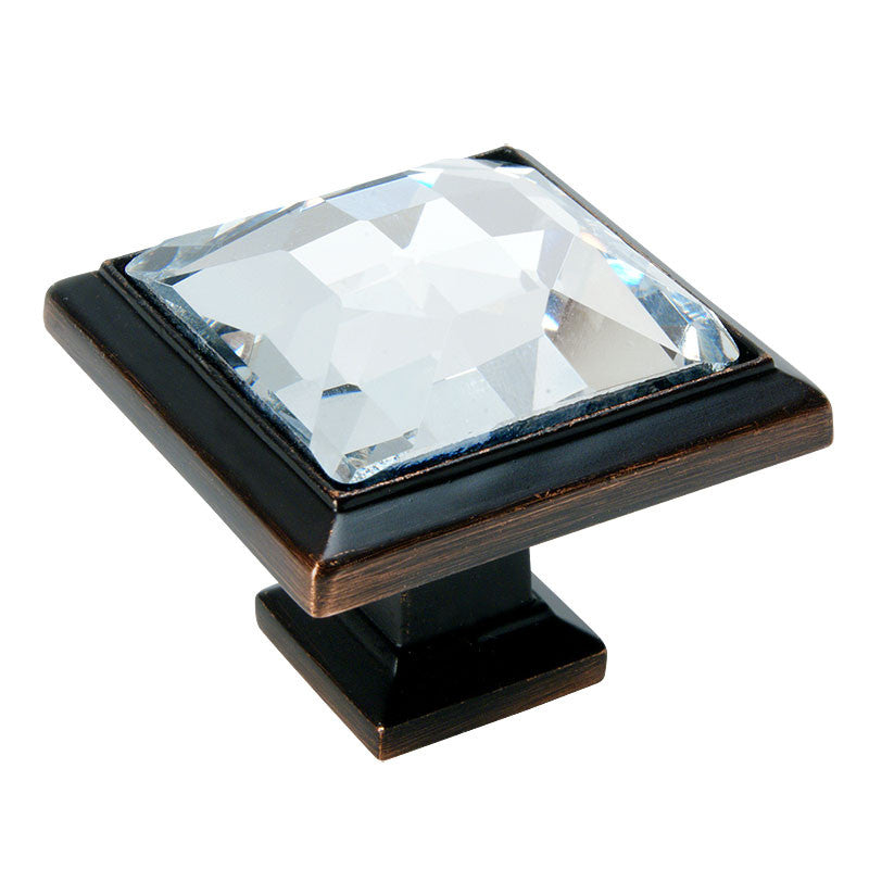 Cosmas 5883ORB-C Oil Rubbed Bronze &amp; Clear Glass Square Cabinet Knob - Cosmas