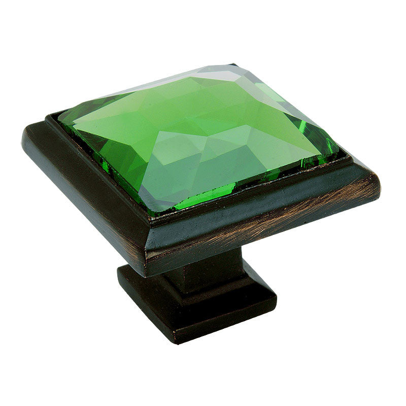 Cosmas 5883ORB-EM Oil Rubbed Bronze & Emerald Glass Square Cabinet Knob - Cosmas