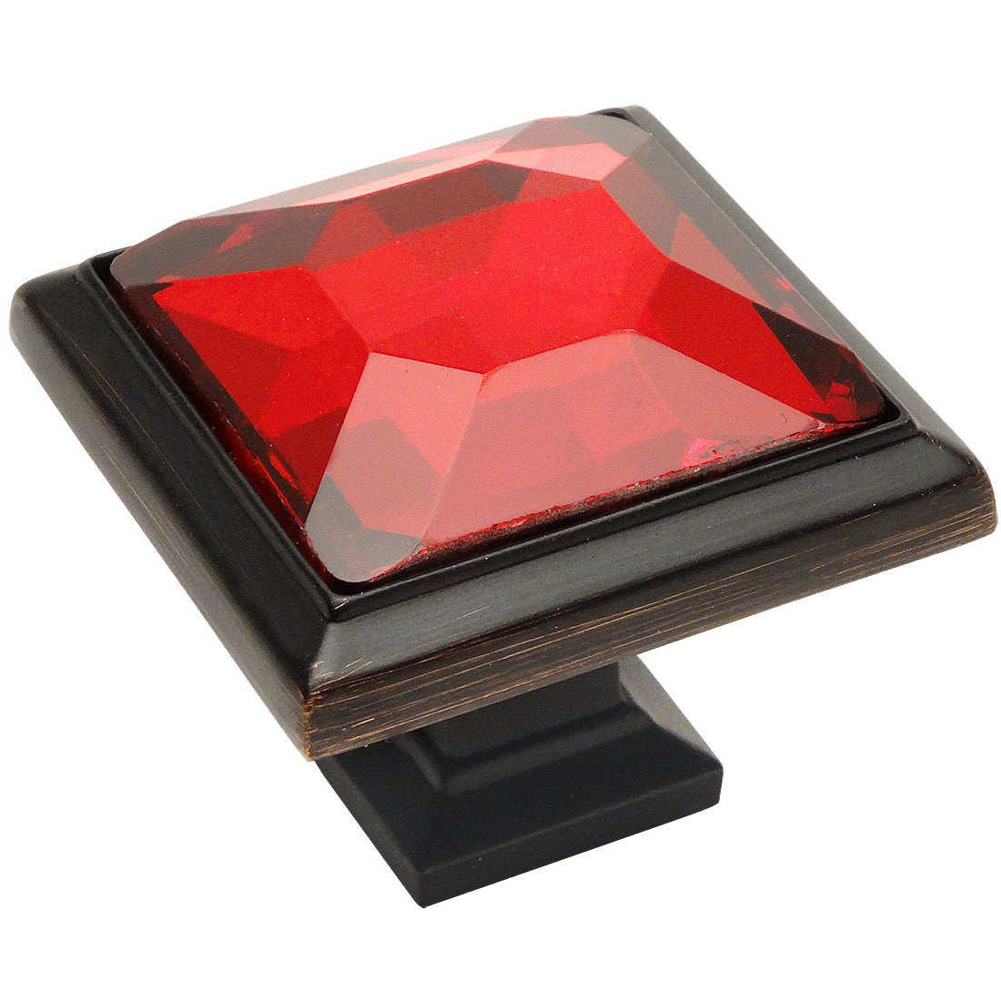 Cosmas 5883ORB-RED Oil Rubbed Bronze &amp; Red Glass Square Cabinet Knob - Cosmas