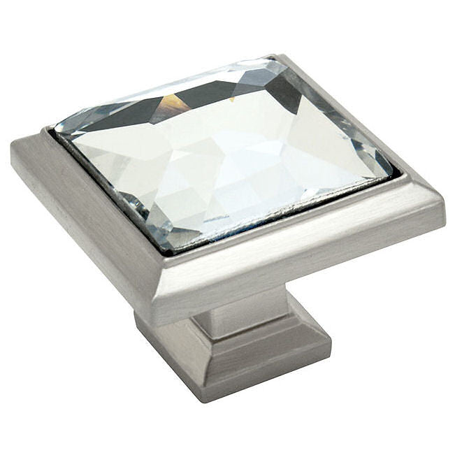 Cosmas 5883SN-C Satin Nickel & Clear Glass Square Cabinet Knob - Cosmas