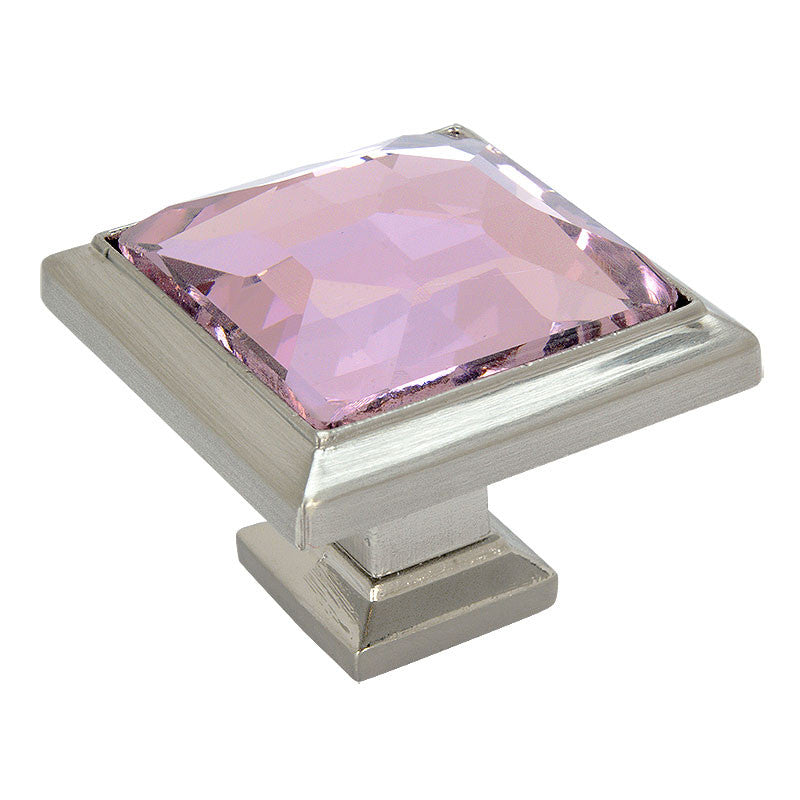 Cosmas 5883SN-P Satin Nickel & Pink Glass Square Cabinet Knob - Cosmas