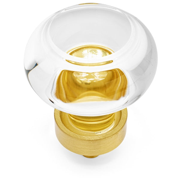Cosmas 6355BB-C Brushed Brass &amp; Clear Glass Round Cabinet Knob