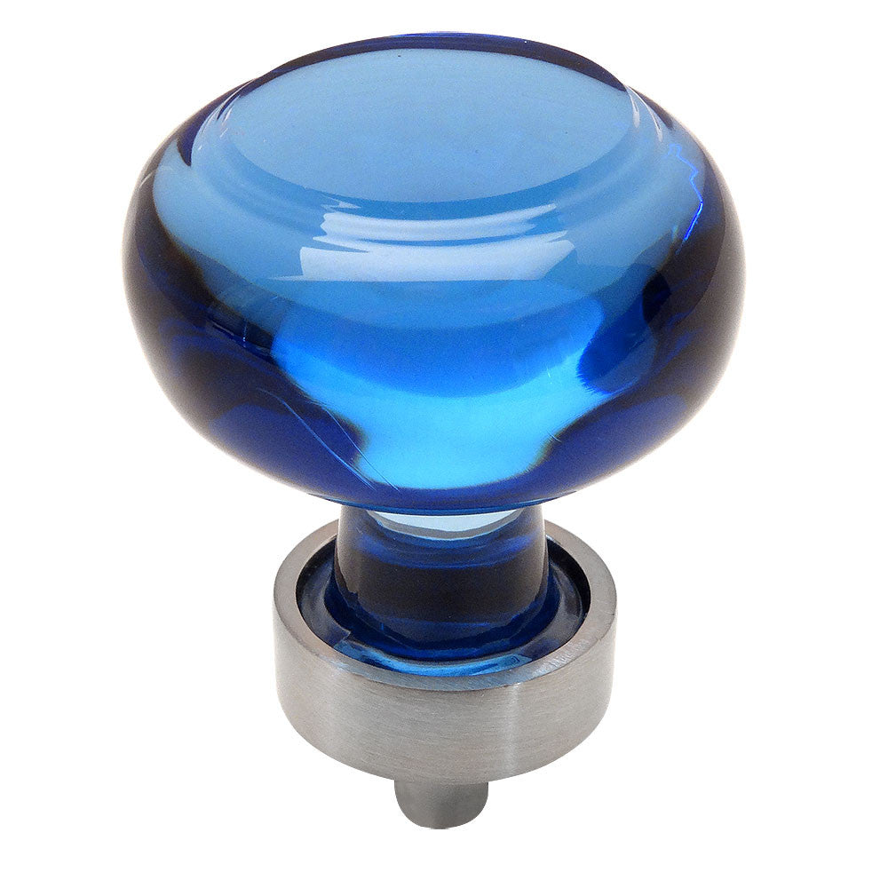 Cosmas 6355SN-BL Satin Nickel & Blue Glass Round Cabinet Knob - Cosmas