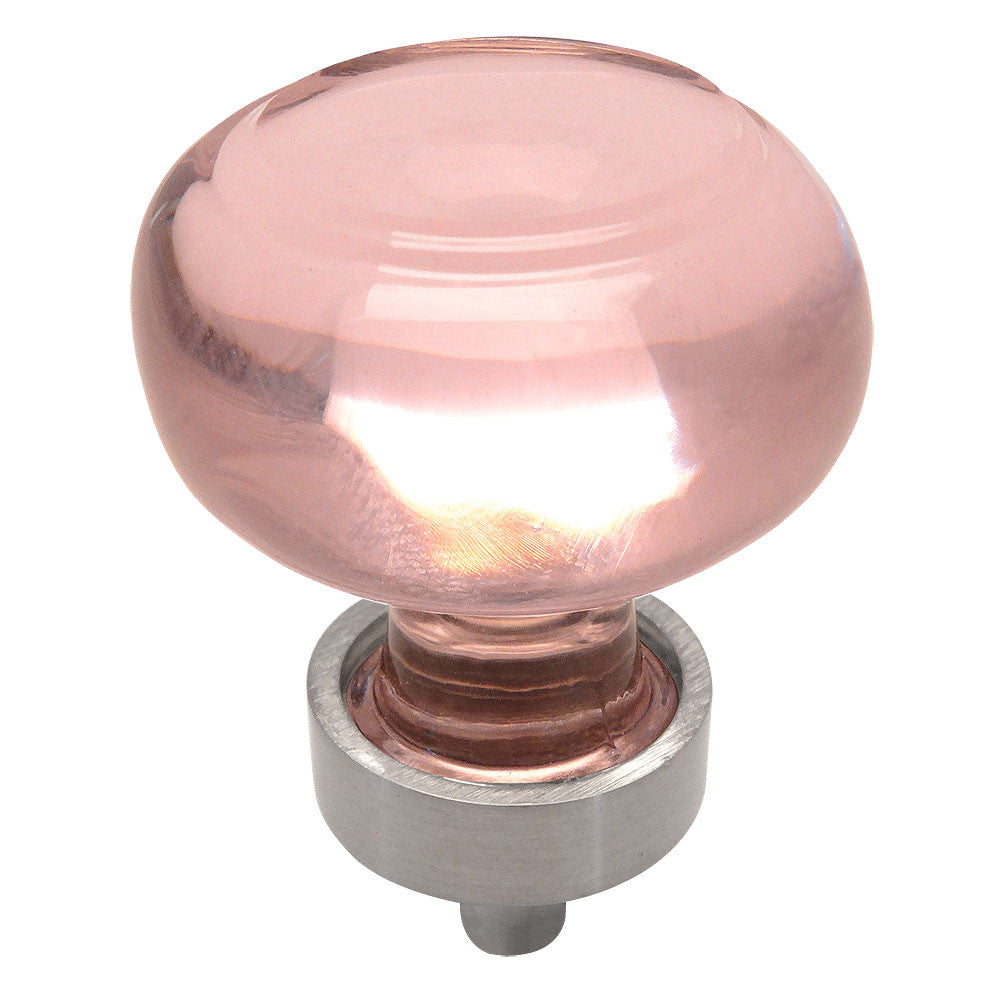 Cosmas 6355SN-P Satin Nickel &amp; Pink Glass Round Cabinet Knob - Cosmas
