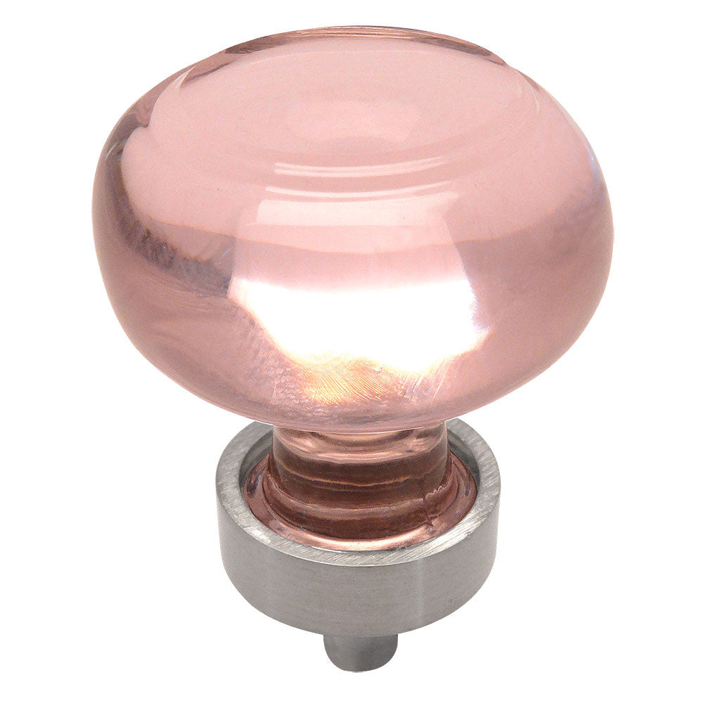 Cosmas 6355SN-P Satin Nickel & Pink Glass Round Cabinet Knob - Cosmas