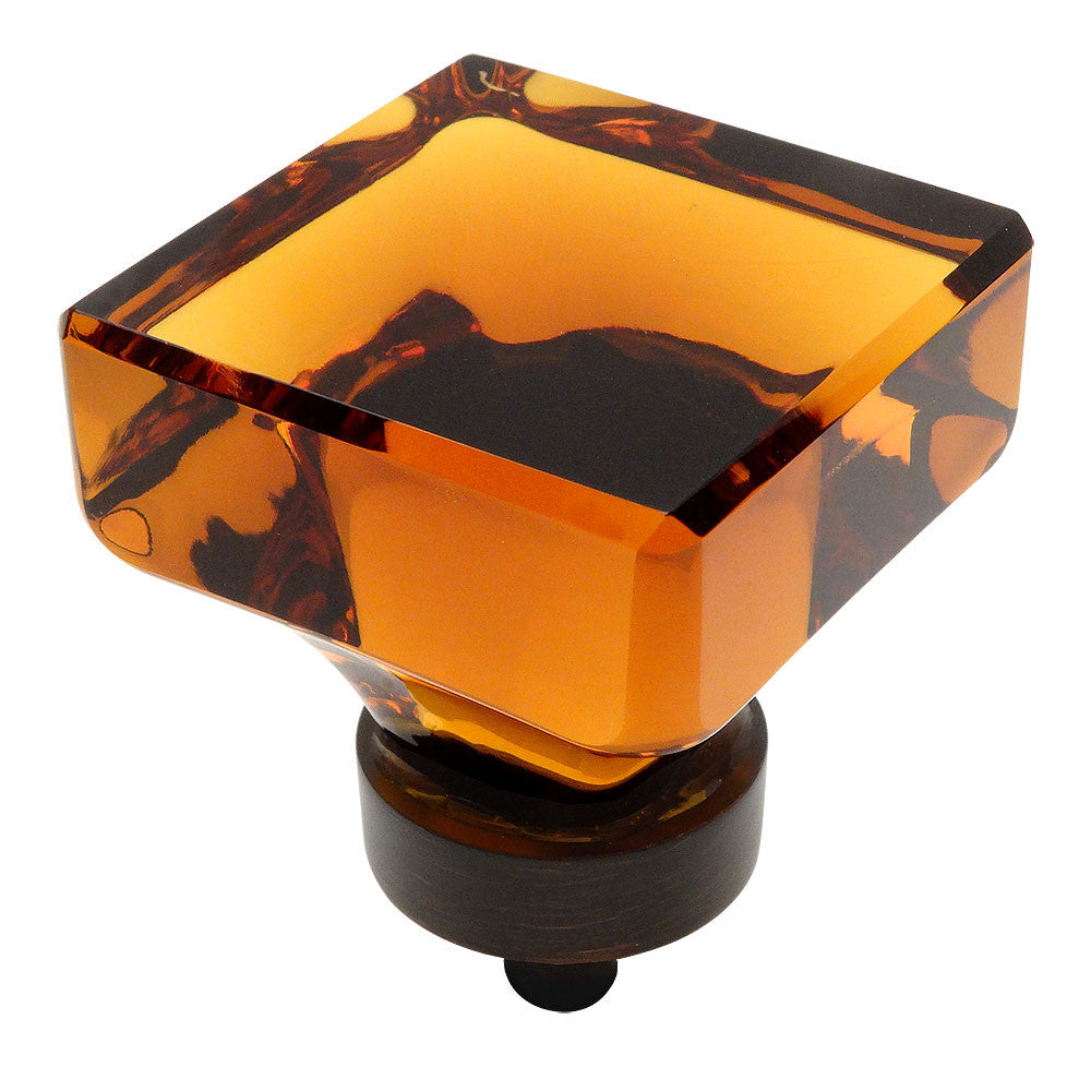 Cosmas 6377ORB-A Oil Rubbed Bronze &amp; Amber Glass Square Cabinet Knob - Cosmas