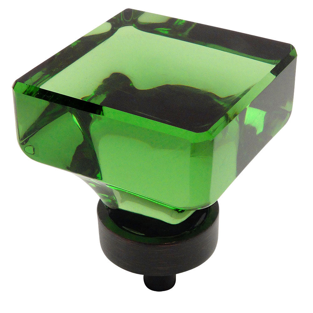 Cosmas 6377ORB-EM Oil Rubbed Bronze &amp; Emerald Glass Square Cabinet Knob - Cosmas